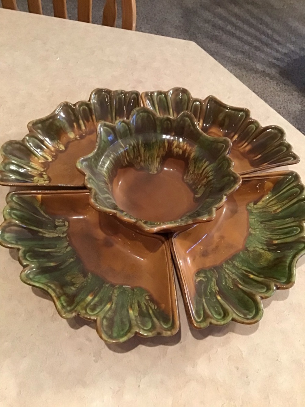 California Pottery MCM Vintage Brown & Green appetizer tray